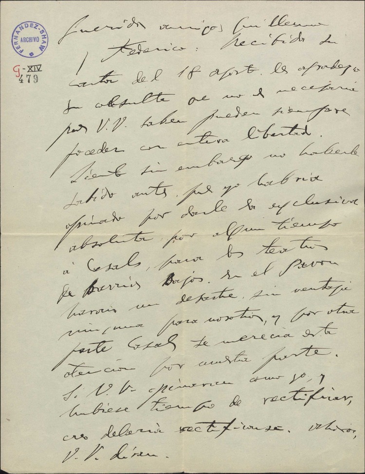 Carta de Amadeo Vives a Guillermo Fernández Shaw y Federico Romero