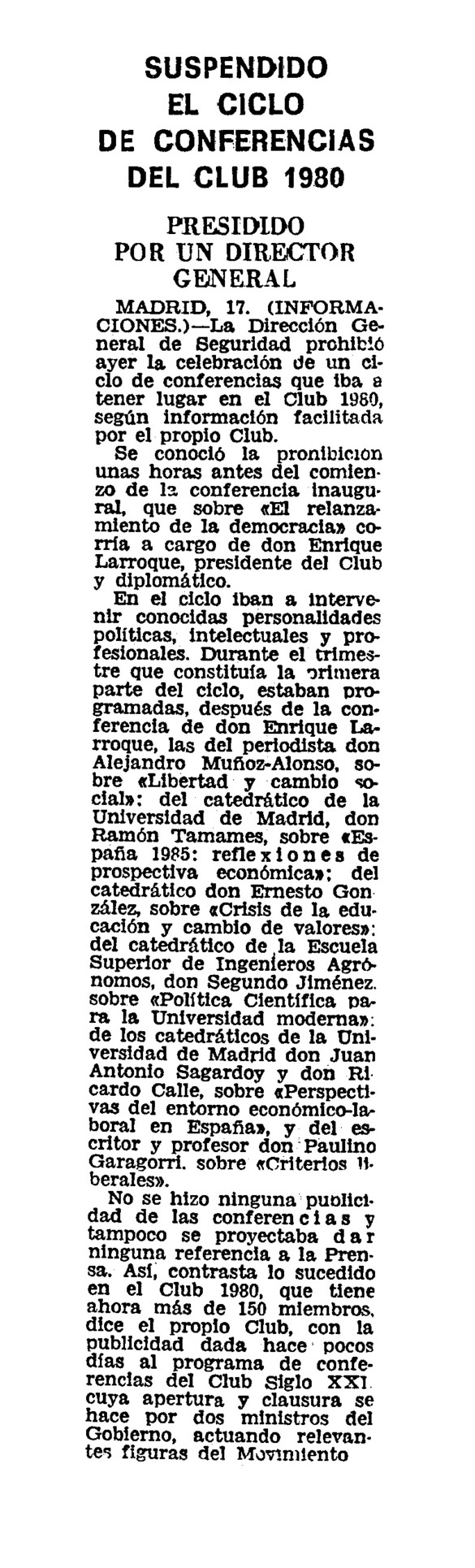 Suspendido El Ciclo De Conferencias Del Club 1980 Archivo Linz De La