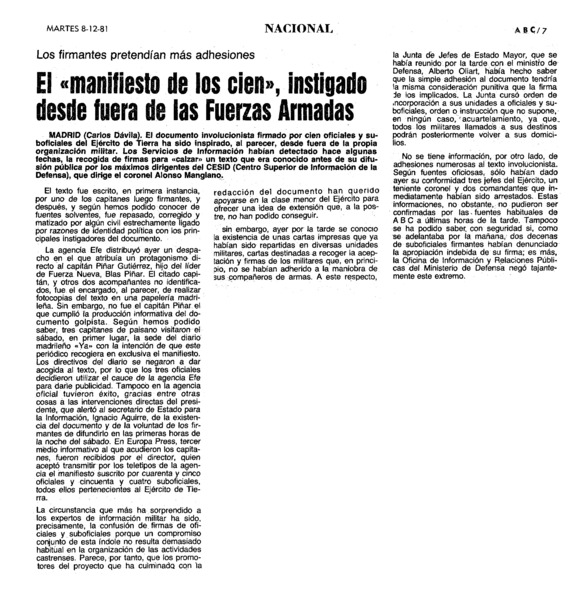 El Manifiesto De Los Cien Instigado Desde Fuera De Las Fuerzas