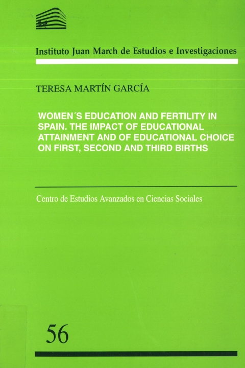 Portada de "Women's education and fertility in Spain: the impact of educational attainment and of educational choice on first, second and third births"
