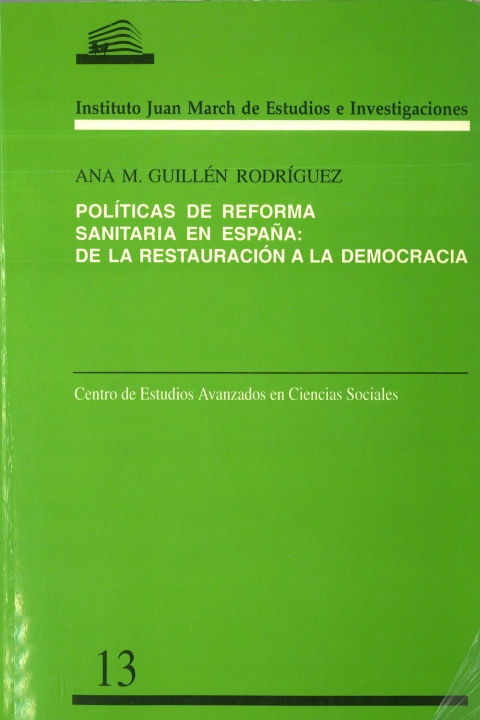 Portada de "Políticas de reforma sanitaria en España: de la Restauración a la democracia"