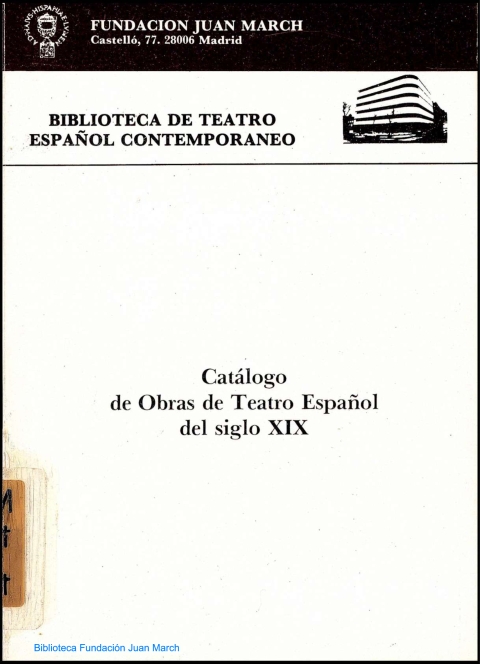 Portada de "Catálogo de obras de teatro español del siglo XIX"