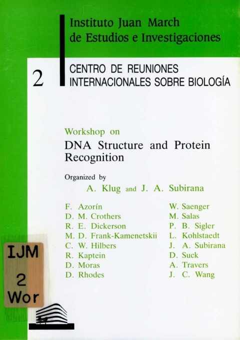 Portada de "Workshop on DNA Structure and Protein Recognition"