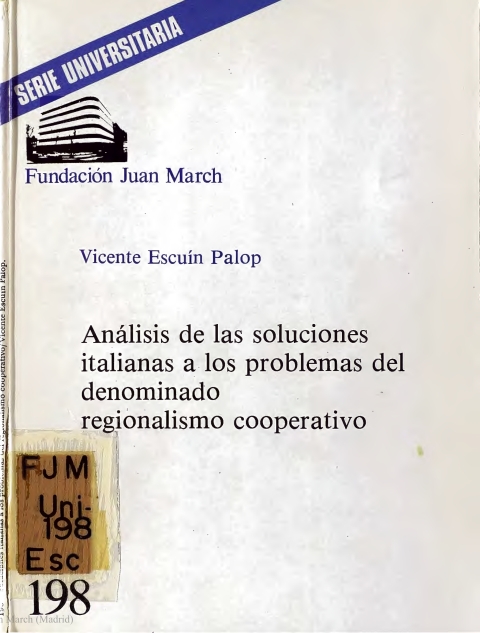 Portada de "Análisis de las soluciones italianas a los problemas del denominado regionalismo cooperativo"