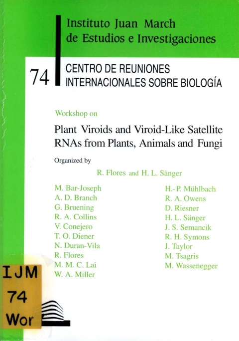 Portada de "Workshop on Plant Viroids and Viroid-Like Satellite RNAs from Plants, Animals and Fungi"