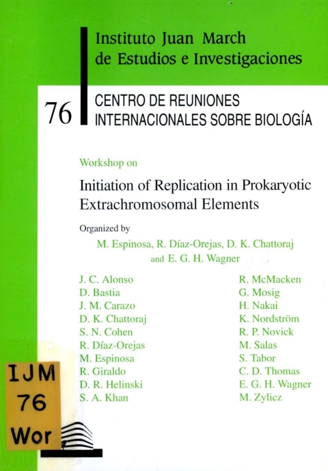 Portada de "Workshop on Initiation of Replication in Prokaryoitic Extrachromosomal Elements"