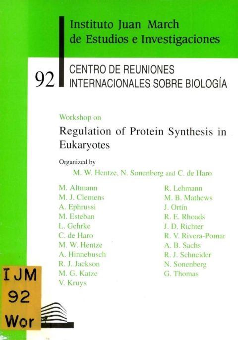 Portada de "Workshop on Regulation of Protein Synthesis in Eukaryotes"