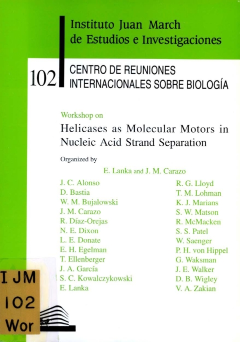Portada de "Workshop on Helicases as Molecular Motors in Nucleic Acid Strand Separation"
