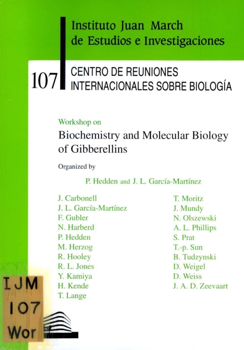 Portada de "Workshop on Biochemistry and Molecular Biology of Gibberellins"