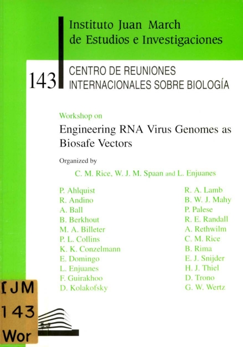 Portada de "Workshop on Engineering RNA Virus Genomes as Biosafe Vectors"