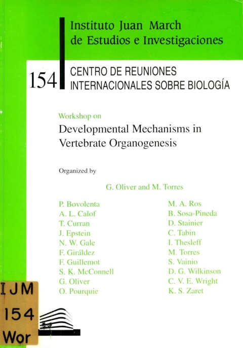 Portada de "Workshop on Development Mechanisms in Vertebrate Organogenesis"