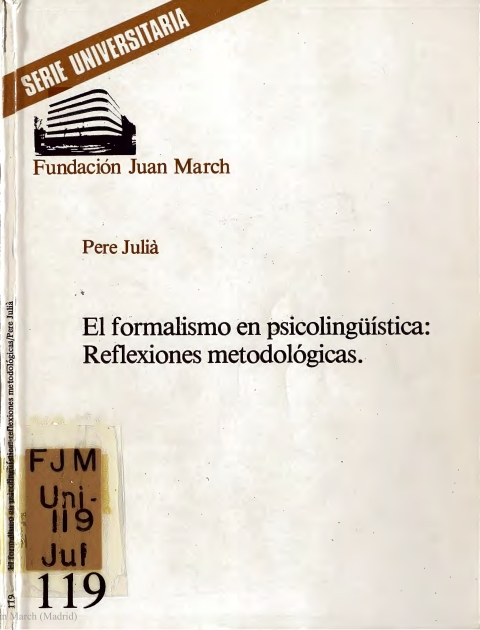 Portada de "El formalismo en psicolingüística : reflexiones metodológicas"