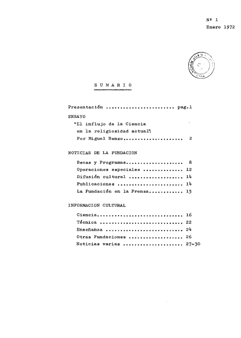 Portada de "Boletín enero 1972"