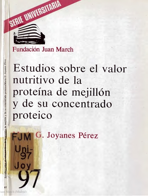 Portada de "Estudios sobre el valor nutritivo de la proteína de mejillón y de su concentrado proteico"