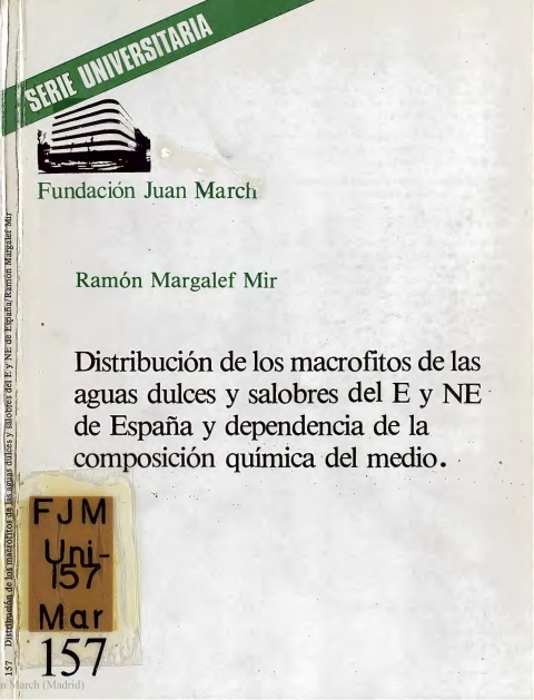 Portada de "Distribución de los macrofitos de las aguas dulces y salobres del E. y NE. de España y dependencia de la composición química del medio"
