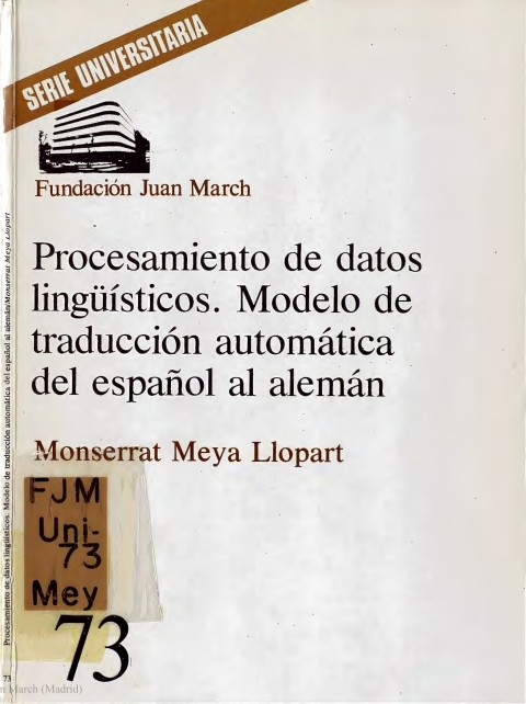 Portada de "Procesamiento de datos lingüísticos : modelo de traducción automática del español al alemán"