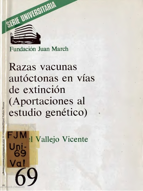 Portada de "Razas vacunas autóctonas en vías de extinción: (aportaciones al estudio genético)"