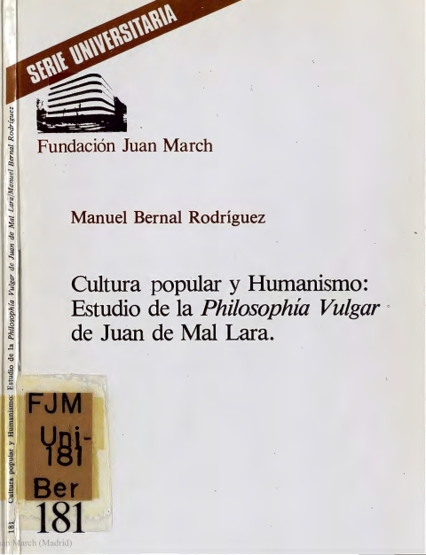 Portada de "Cultura popular y Humanismo : estudio de la Philosophia Vulgar de Juan de Mal Lara"