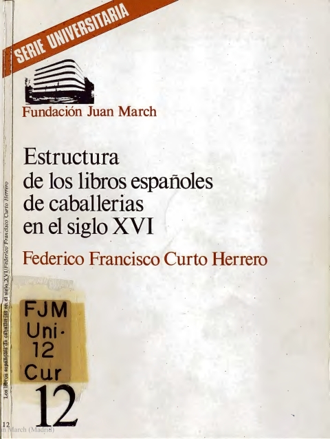 Portada de "Estructura de los libros españoles de caballerías en el siglo XVI"