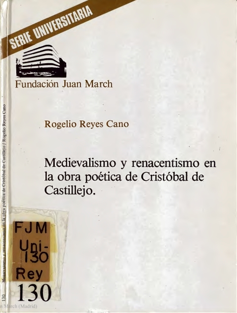 Portada de "Medievalismo y renacentismo en la obra poética de Cristóbal de Castillejo"