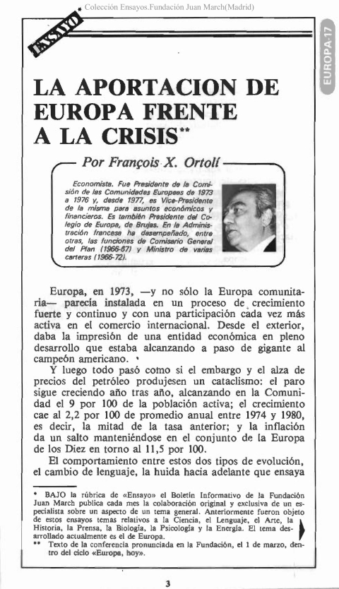 Portada de "La aportación de Europa frente a la crisis"