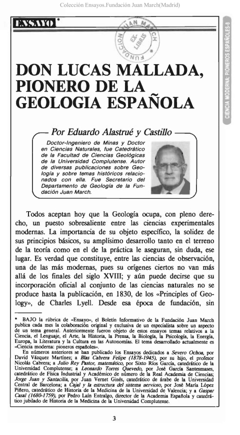 Portada de "Don Lucas Mallada, pionero de la Geología española"