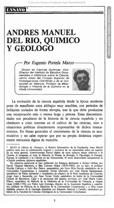 Portada de "Andrés Manuel del Río, químico y geólogo"