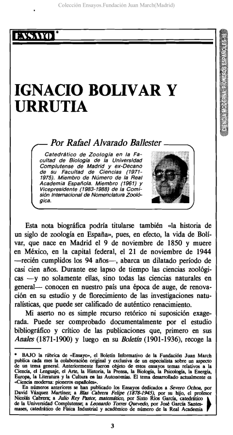 Portada de "Ignacio Bolivar y Urrutia"