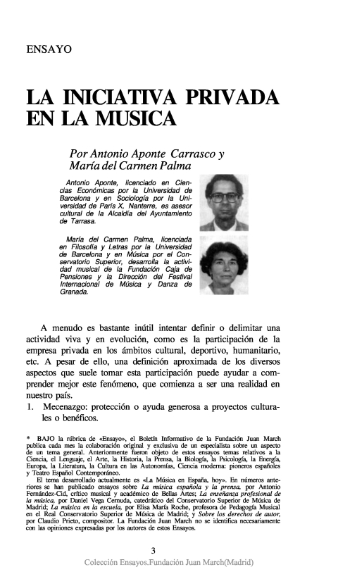 Portada de "La iniciativa privada en la música"