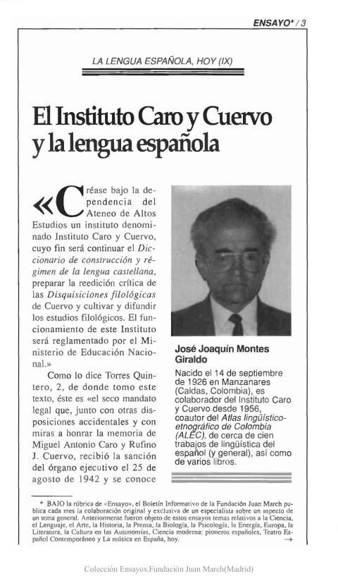 Portada de "El Instituto Caro y Cuervo y la lengua española"