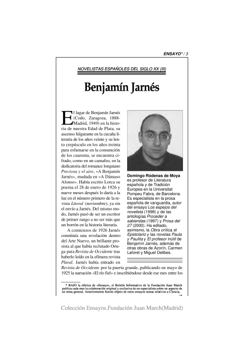 Portada de "Benjamín Jarnés"