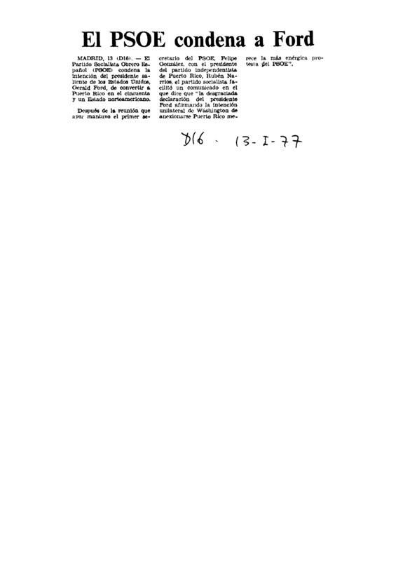 El PSOE condena a Ford - Archivo Linz de la Transición española ...