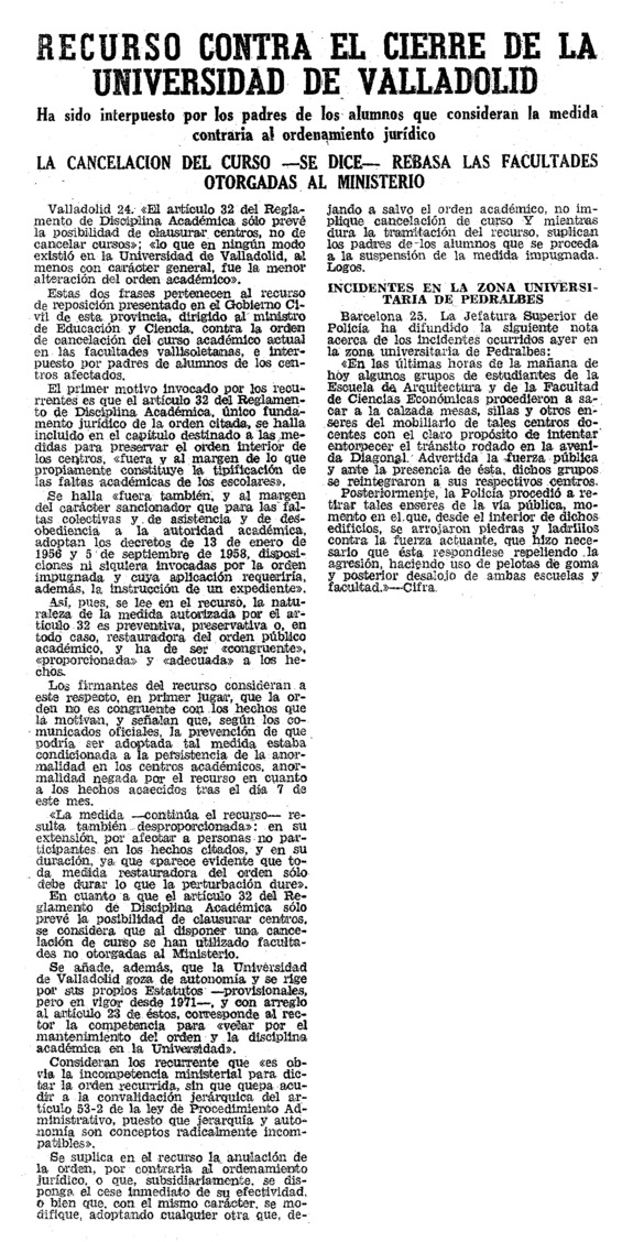 Recurso contra el cierre de la Universidad de Valladolid - Archivo Linz ...