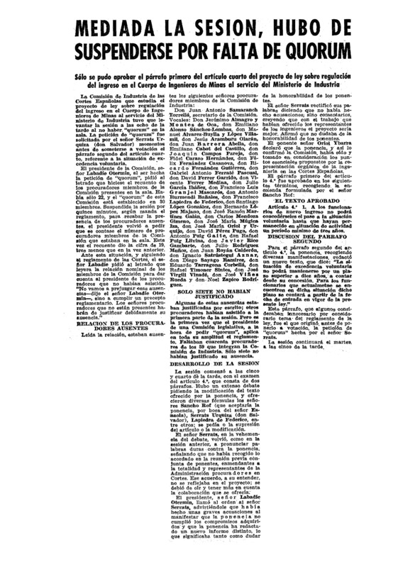 Mediada la sesión, hubo de suspenderse por falta de quorum - Archivo ...