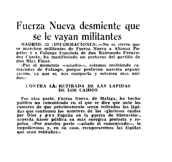 Fuerza Nueva desmiente que se le vayan militantes - Archivo Linz de la ...