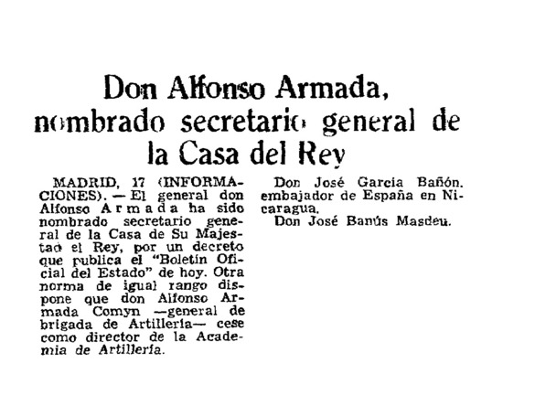 Don Alfonso Armada nombrado secretario general de la Casa del Rey