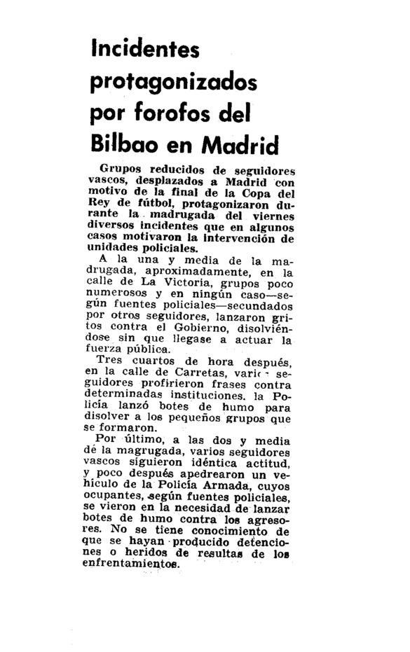 Incidentes protagonizados por forofos del Bilbao en Madrid - Archivo ...