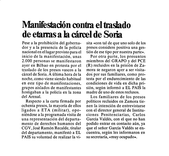 Manifestaciones contra el traslado de etarras a la cárcel de Soria ...