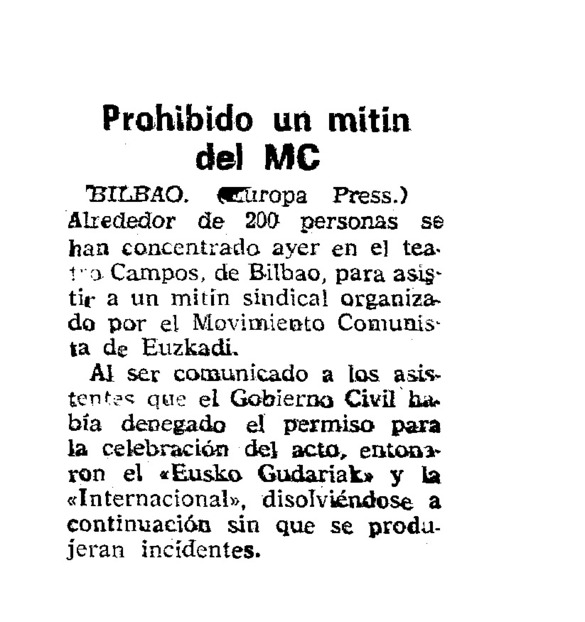 Prohibido un mitin del MC - Archivo Linz de la Transición española ...