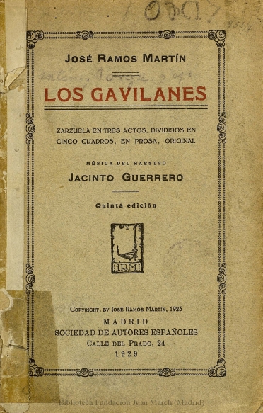 Los gavilanes:zarzuela en tres actos, divididos en cinco cuadros, en prosa