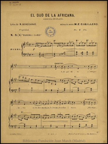 El dúo de la africana:N. 3(A), Escena y coro : zarzuela en un acto