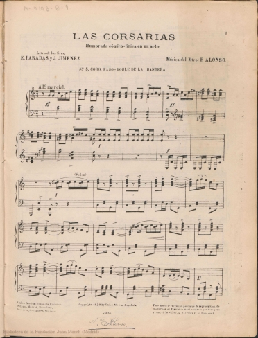 Las corsarias:: N. 5, Coro : Pasodoble de la bandera : humorada cómico-lírica en un acto