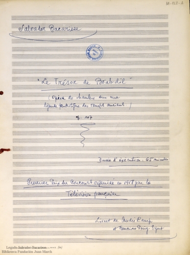 Le trésor de Boabdil:(opéra de chambre sur une légende fantastique des temps anciens) : op. 107