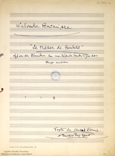 Le trésor de Boabdil:opéra de chambre sur une légende fantastique des temps anciens : [op. 107]