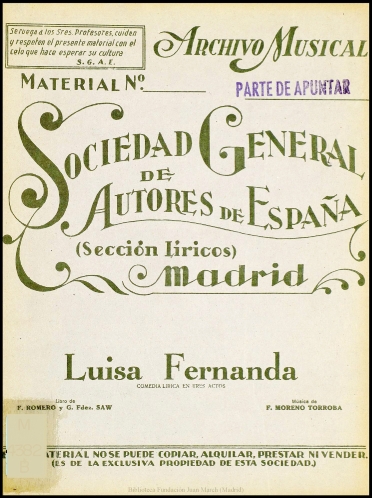 Luisa Fernanda:comedia lírica en tres actos, el segundo dividido en tres cuadros