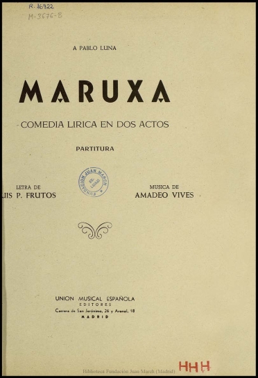 Maruxa:comedia lírica en dos actos