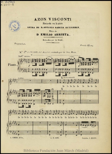 Azon Visconti:zarzuela en 3 actos : N. 1 bis, Canción del bandido cantado por la Sra. Mora