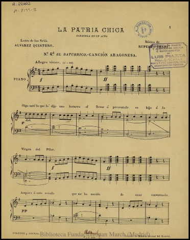 La patria chica:zarzuela en un acto : N. 4d, El baturrico : canción aragonesa