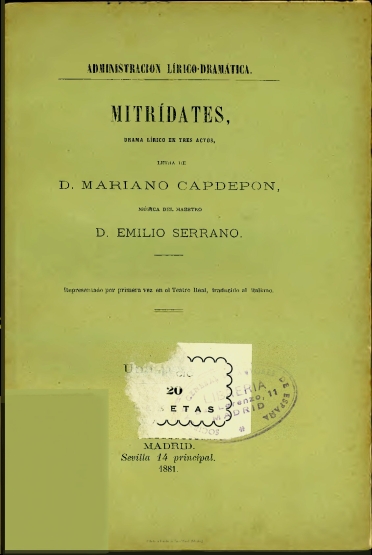 Mitrídates:drama lírico en tres actos