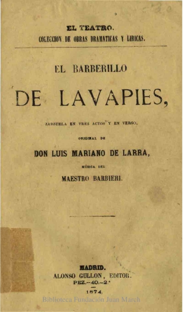 El barberillo de Lavapiés:zarzuela en tres actos y en verso